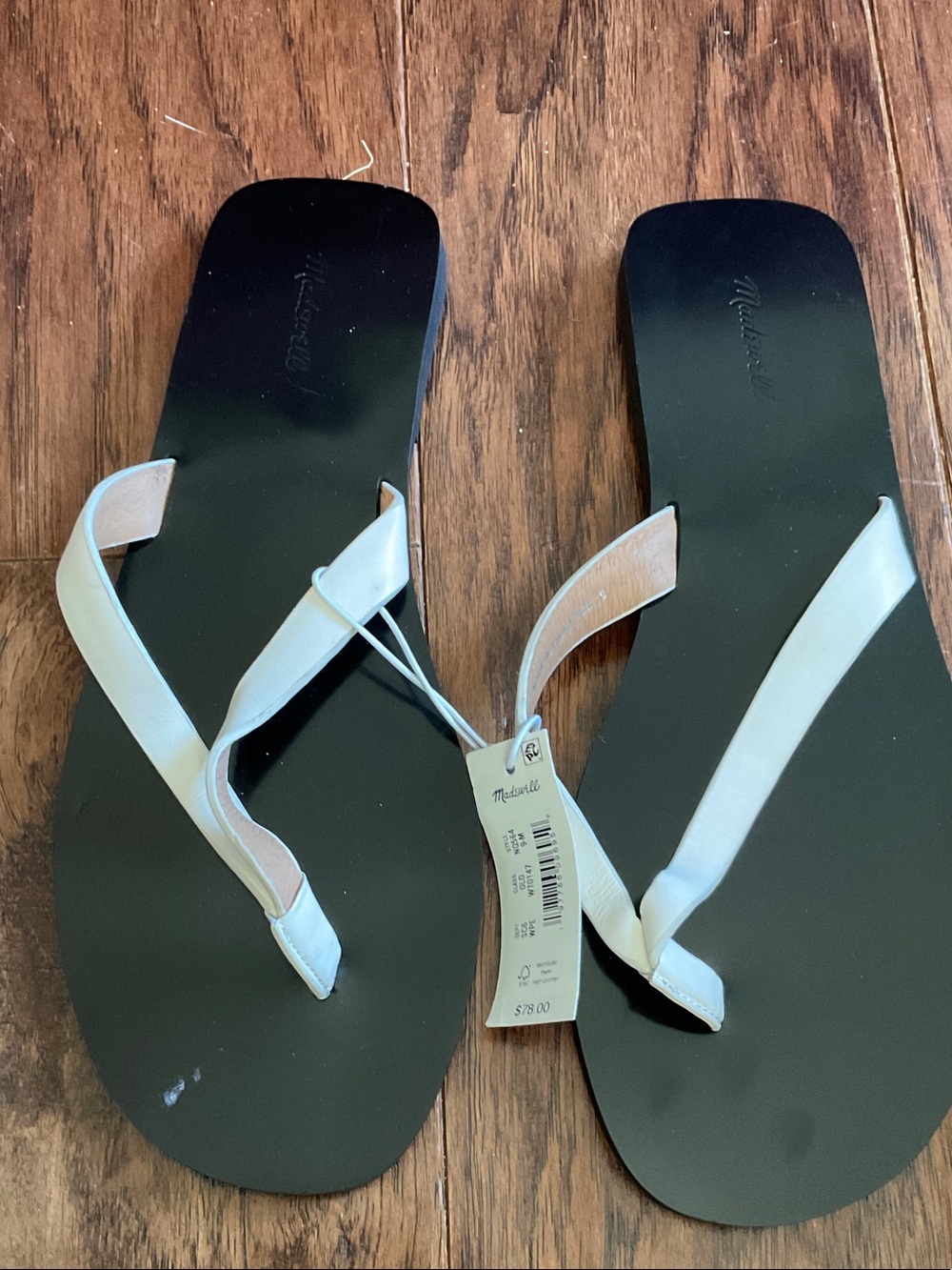 Madeline Black Footbed White Strap Flip Flop Sandals